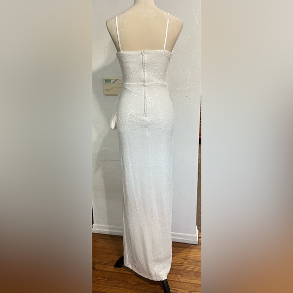 B. Smart White Sequin Gown with Slit & Adjustable Straps — Size 3/4, NWOT - Picture 3 of 16